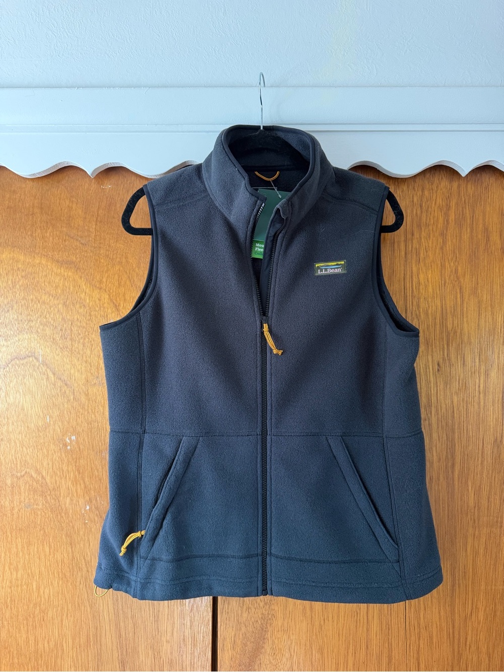 L.L. Bean Black Fleece Vest with Yellow Accents